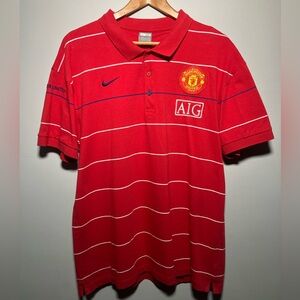 Vtg. Nike Manchester United Polo red striped golf, soccer shirt men’s XXL.